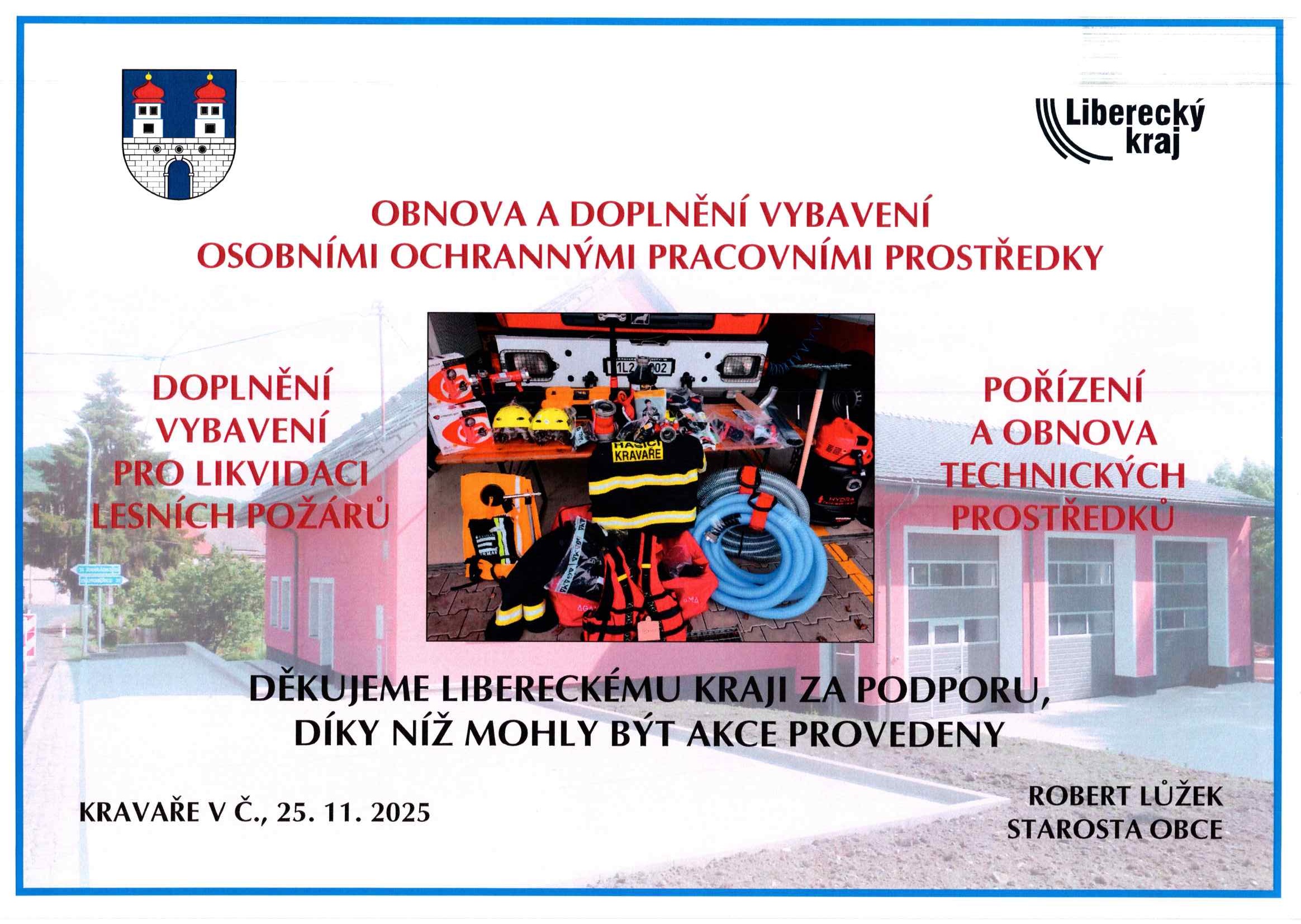Poděkování Liberecký kraj hasiči_doplnění a obnova vybavení