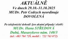 Název akce: Dovolená lékař, datum akce: průběžně - průběžně